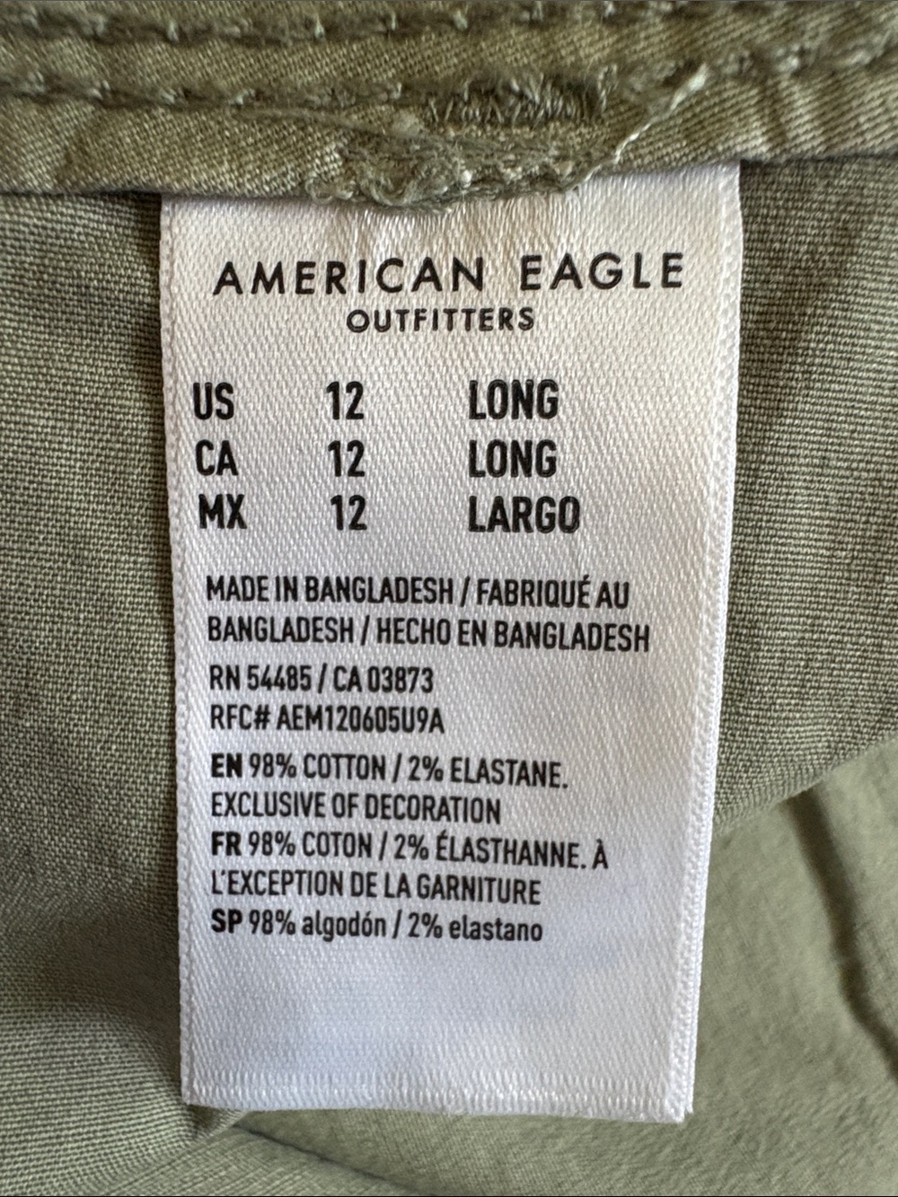 American Eagle Outfitters Olive Green Women's Cargo Pants 12 LONG - Picture 2 of 3